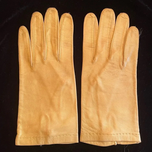 Bacmo yellow leather vintage day gloves size 6.5" - Picture 1 of 5